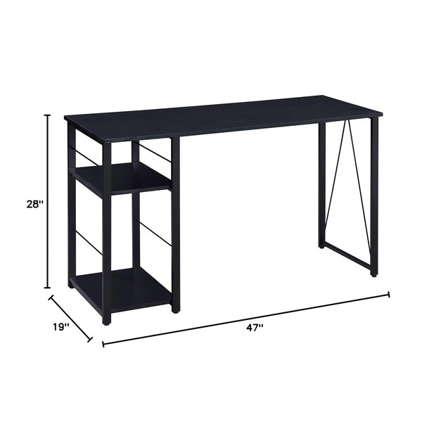 Acme Wooden Top 2-Shelf Writing Desk with Open Metal Base in Black - ER-0139BK