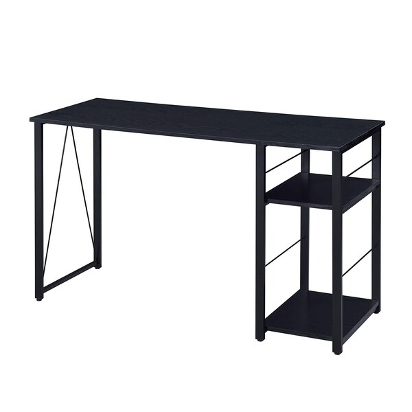 Acme Wooden Top 2-Shelf Writing Desk with Open Metal Base in Black - ER-0139BK