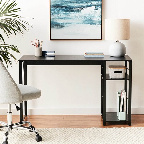 Acme Wooden Top 2-Shelf Writing Desk with Open Metal Base in Black - ER-0139BK