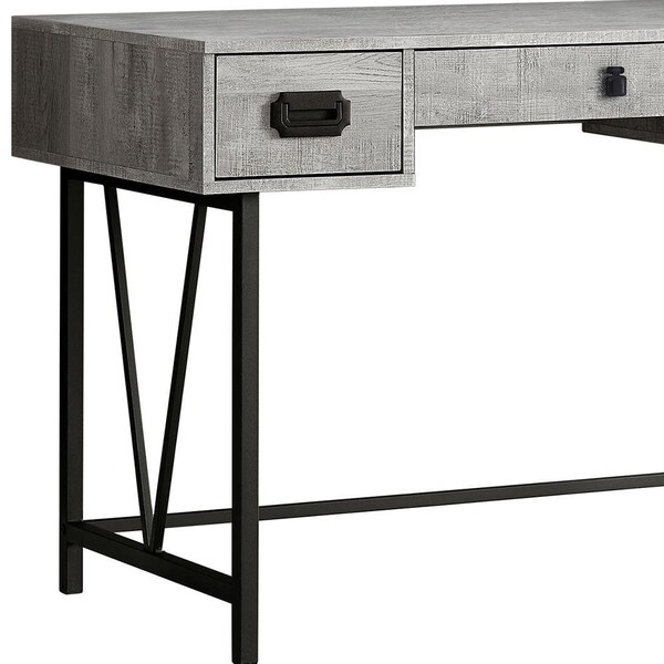 Homeroots 31 in. Grey Particle Board & Black Metal Computer Desk with a Hollow Core - 333514