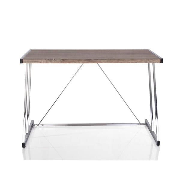Acme Writing Desk with USB Dock in Weathered Oak and Chrome - ER-0142OAK