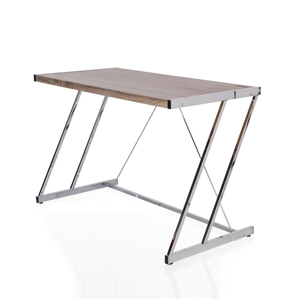 Acme Writing Desk with USB Dock in Weathered Oak and Chrome - ER-0142OAK