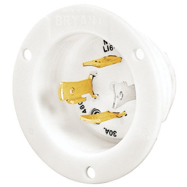 Bryant Locking Device, Flngd Inlet, 30A 3-Phase Delta 480V AC, 3-Pole 4-Wire Grndng, L16-30P, Scrw Terminal - 71630MB