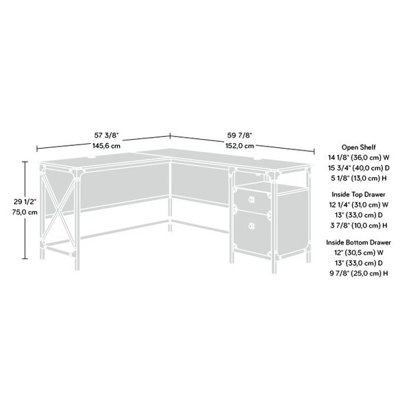 Sauder 57.32 in D X 29.53 in H, 59.84 in W X Engineered wood, Metal - 425908