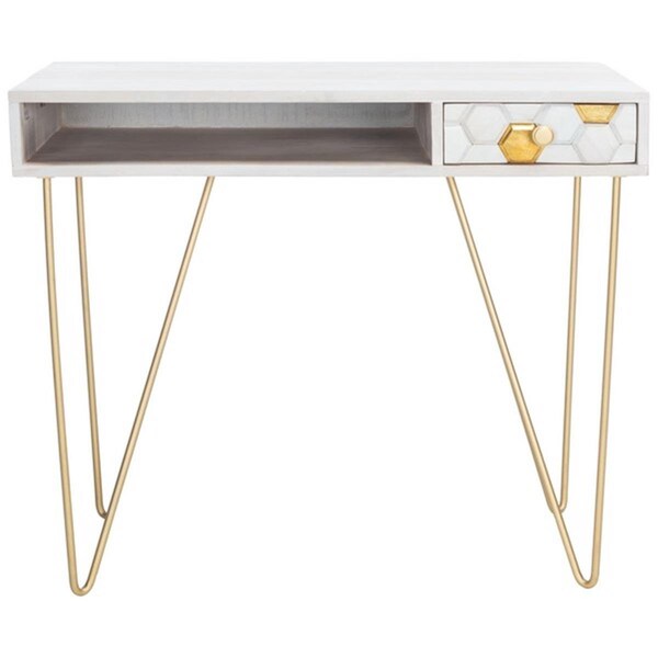 Safavieh Raveena Desk - White Wash, Mixed White Wash & Brass - DSK9002C