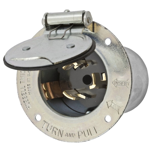 Bryant Locking Device, Flanged Inlet, 50A Phase Delta 250V AC, Non- NEMA, Screw Terminal, With Lift Cover - CS8375MBWP