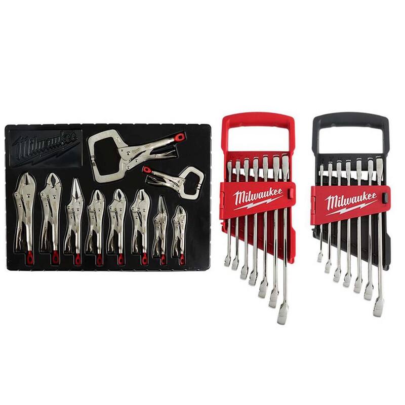 Milwaukee Torque Lock Locking Pliers Kit with Combination Metric and SAE Wrench Mechanics Tool Set (24-Piece) - 48-22-3690-48-22-9407-48-22-9507