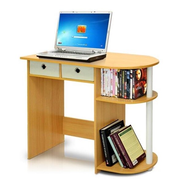 Highkey Go Green Home Laptop Notebook Computer Desk-Table; Beech - Ivory & White - 28.5 x 31.5 x 15.6 in. - LR656867