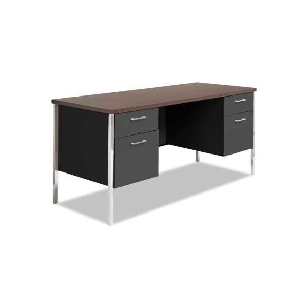 Alera Alera Steel Desk - Double Pedestal - 60"W x 24"D x 29-1/2"H - Mocha/Black - SD6024BM