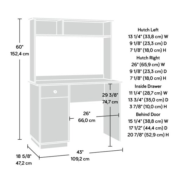 Sauder 18.583 in D X 60 in H, 42.992 in W X Engineered wood, Mystic Oak - 433928