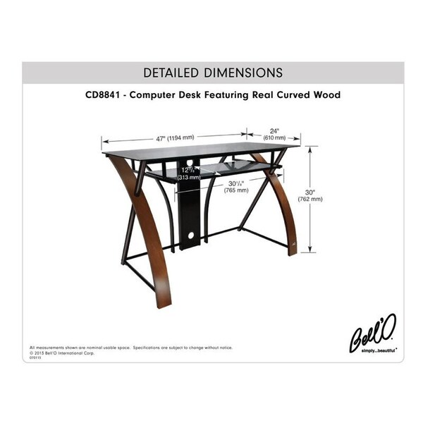 Bello Vibrant Espresso Computer Desk With Curved Wood Sides - CD8841