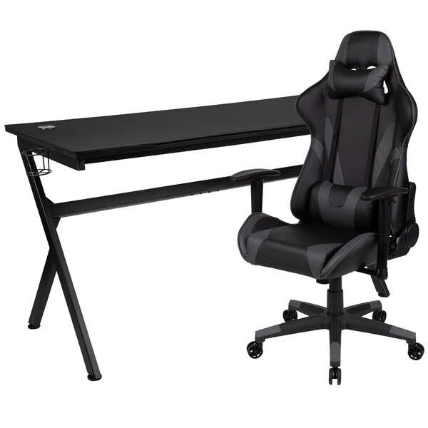 Flash Furniture Black Gaming Desk-Cup Holder/Reclining Chair Set - BLN-X20D1904L-GY-GG
