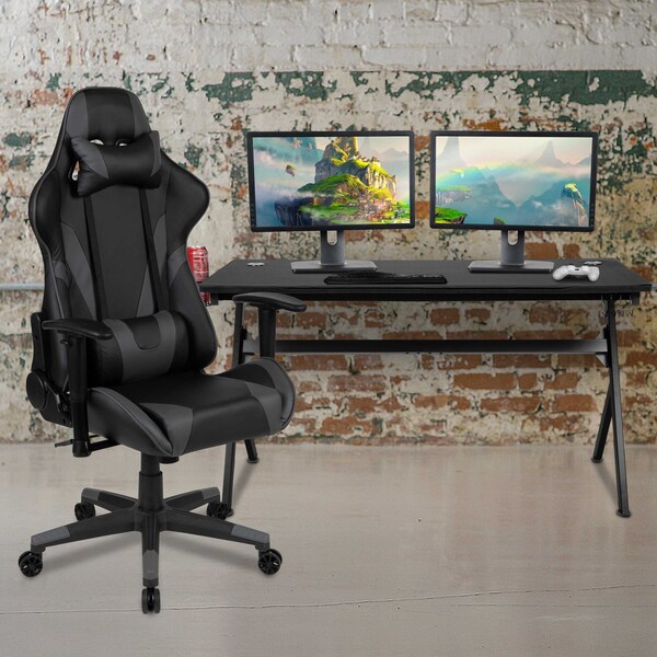 Flash Furniture Black Gaming Desk-Cup Holder/Reclining Chair Set - BLN-X20D1904L-GY-GG