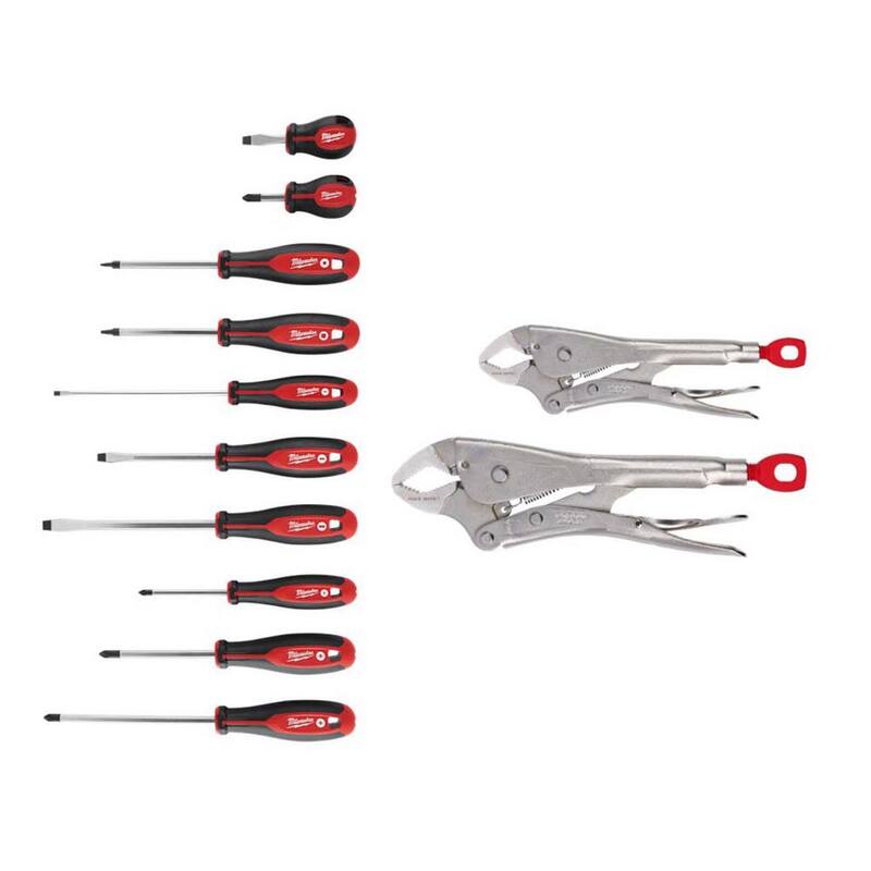 Milwaukee 7 in. and 10 in. Curve Torque Lock Locking Pliers Set with Screwdriver Set (12-Piece) - 48-22-3702-48-22-2710