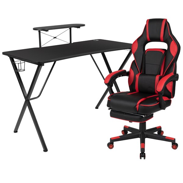 Flash Furniture Black Gaming Desk-Cup Holder/Reclining Chair Set - BLN-X40RSG1031-RED-GG