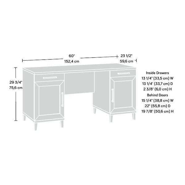 Sauder 23.465 in D X 29.764 in H, 60 in W X Engineered wood, Raven Oak - 433266