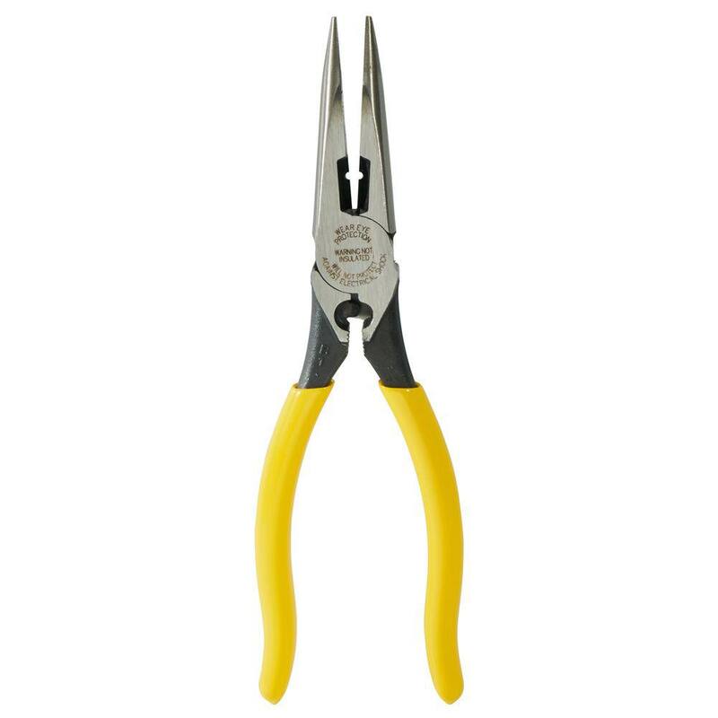Klein Tools 8 in. Heavy Duty Long Nose Side Cutting Crimping Pliers with Skinning Hole - D203-8NCR