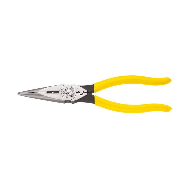 Klein Tools 8 in. Heavy Duty Long Nose Side Cutting Crimping Pliers with Skinning Hole - D203-8NCR