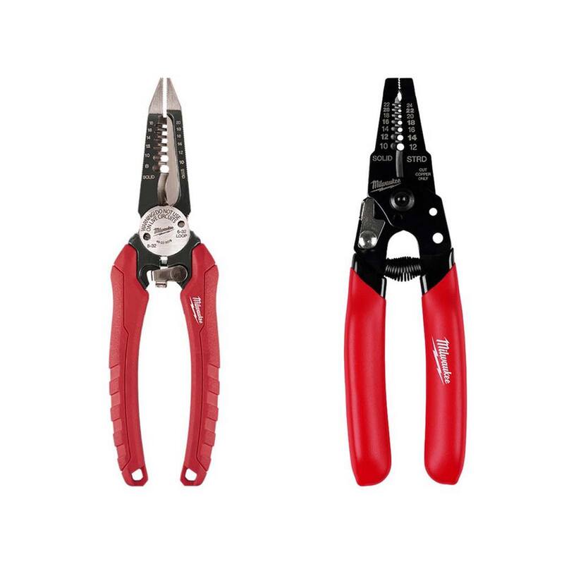 Milwaukee 7.75 in. Combination Electricians 6-in-1 Wire Strippers Pliers with 10-24 AWG Compact Wire Stripper and Cutter (2-Piece) - 48-22-3079-48-22-3043