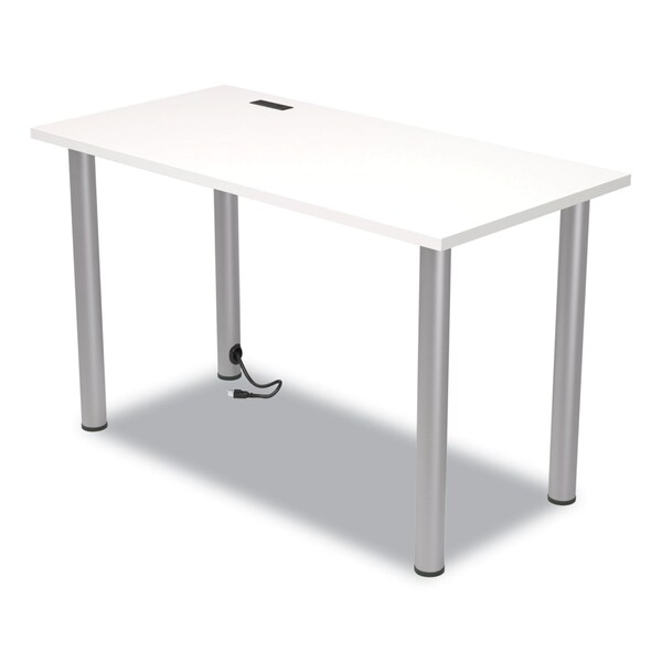 Union & Scale Essentials Writing Table-Desk with Integrated Power Management, White/Aluminum - UN59689-CC