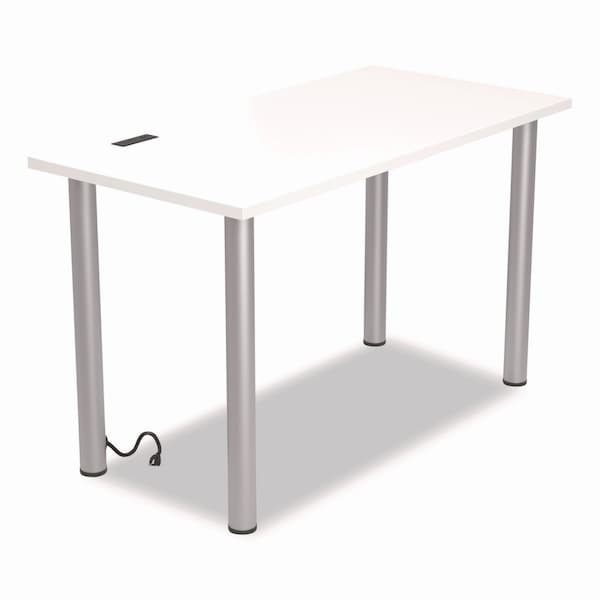 Union & Scale Essentials Writing Table-Desk with Integrated Power Management, White/Aluminum - UN59689-CC