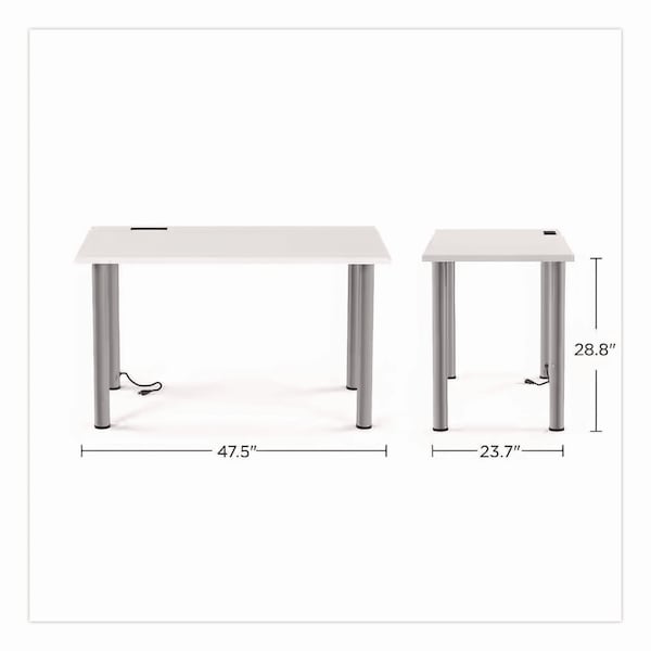 Union & Scale Essentials Writing Table-Desk with Integrated Power Management, White/Aluminum - UN59689-CC