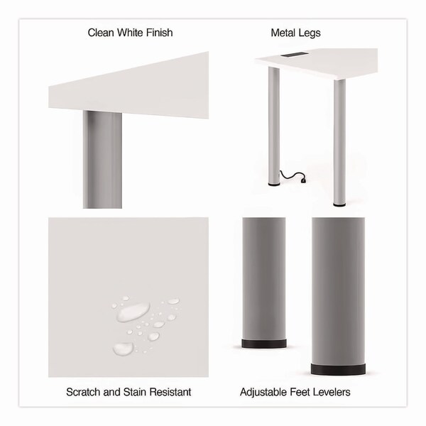 Union & Scale Essentials Writing Table-Desk with Integrated Power Management, White/Aluminum - UN59689-CC