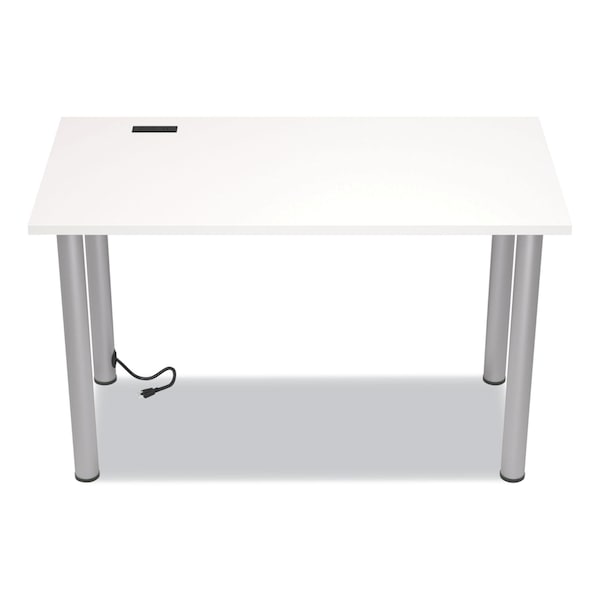 Union & Scale Essentials Writing Table-Desk with Integrated Power Management, White/Aluminum - UN59689-CC