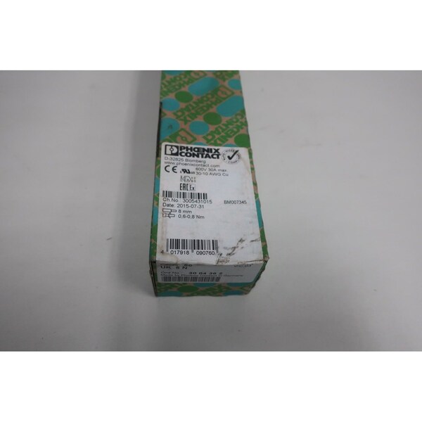 Phoenix Contact Terminal and Contact Block, 50PK - 30 04 36 2 UK5N
