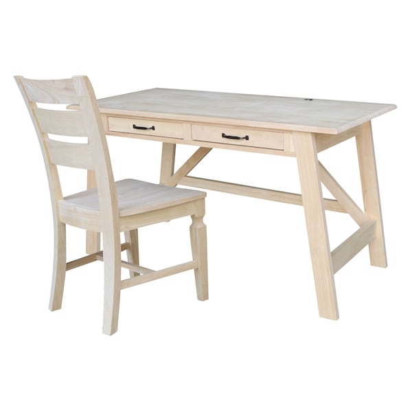 International Concepts Serendipity Desk with 2 Drawers and Chair, Unfinished - K-OF-69-C57