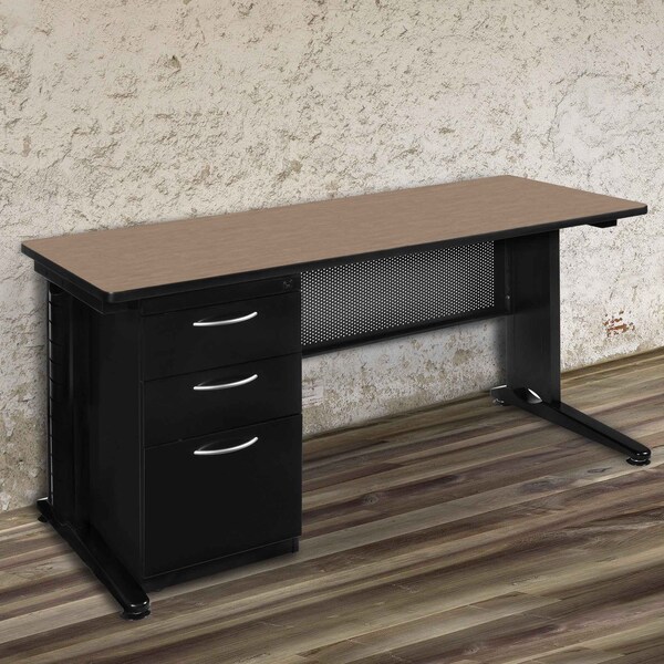 Regency Fusion Teachers Desk W/ Single Pedestal Drawer Unit, 72 in W X Wood, Metal, Noble Oak - MSP7230NO