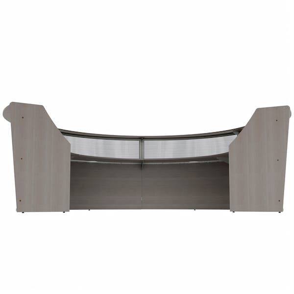 Linea Italia Curved Reception Desk 4 Units, Clear Panel, 142 inW x 107 inD, Ash - ZUD318