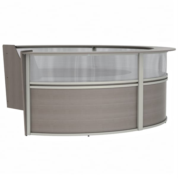 Linea Italia Curved Reception Desk 4 Units, Clear Panel, 142 inW x 107 inD, Ash - ZUD318