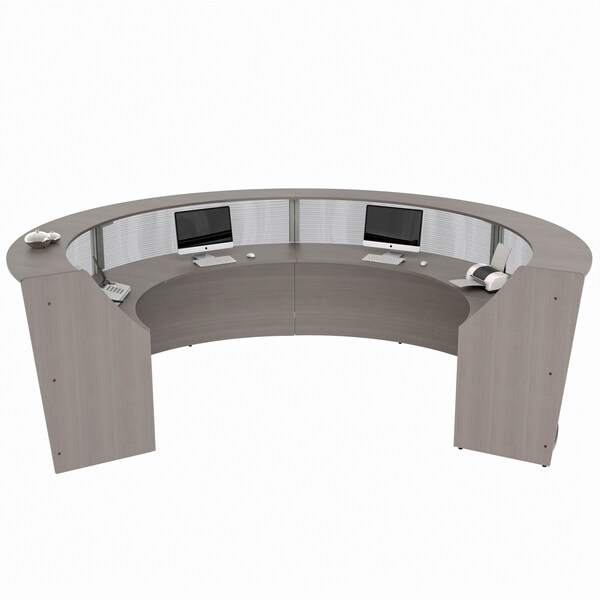 Linea Italia Curved Reception Desk 4 Units, Clear Panel, 142 inW x 107 inD, Ash - ZUD318