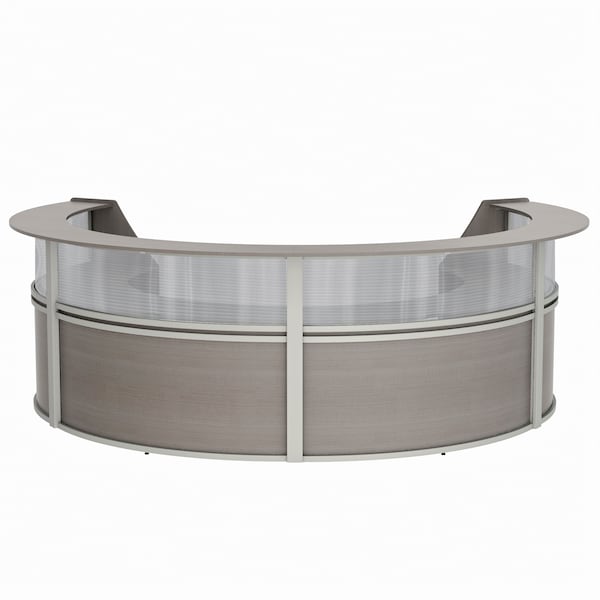 Linea Italia Curved Reception Desk 4 Units, Clear Panel, 142 inW x 107 inD, Ash - ZUD318