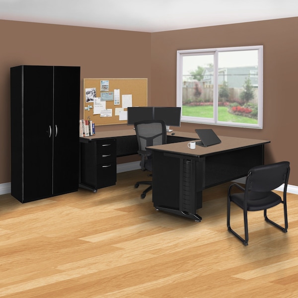 Regency Fusion Desk W/ Double Pedestal Drawer Unit, 66 in W X Wood, Metal, Noble Oak - MUD663048NO