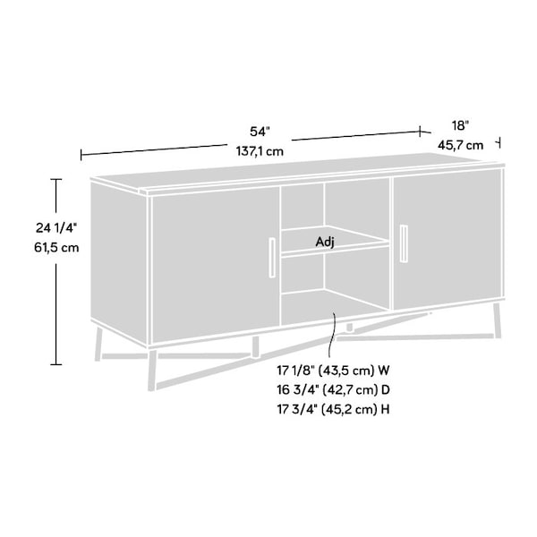 Sauder 17.99 in D X 24.21 in H, 53.98 in W X Engineered wood, Metal - 425302