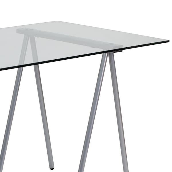 Flash Furniture Computer Desk Glass Top Desk w/Silver Frame, 27-1/2" D X 28-1/2" H, 55.063" W X Clear/Chrome - NAN-JN-2119-GG