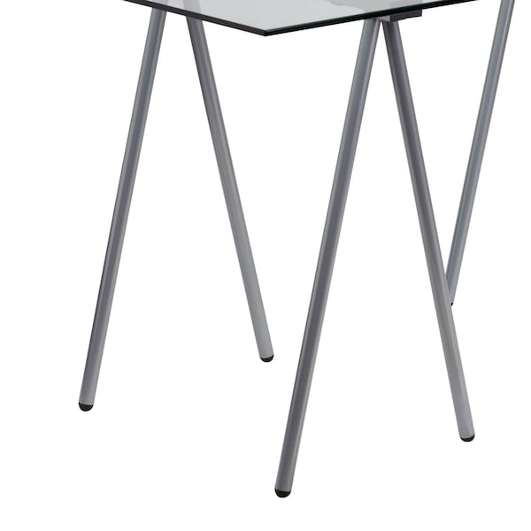 Flash Furniture Computer Desk Glass Top Desk w/Silver Frame, 27-1/2" D X 28-1/2" H, 55.063" W X Clear/Chrome - NAN-JN-2119-GG