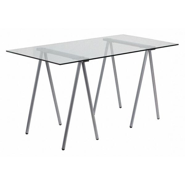 Flash Furniture Computer Desk Glass Top Desk w/Silver Frame, 27-1/2" D X 28-1/2" H, 55.063" W X Clear/Chrome - NAN-JN-2119-GG