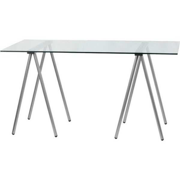 Flash Furniture Computer Desk Glass Top Desk w/Silver Frame, 27-1/2" D X 28-1/2" H, 55.063" W X Clear/Chrome - NAN-JN-2119-GG