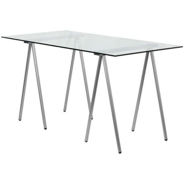 Flash Furniture Computer Desk Glass Top Desk w/Silver Frame, 27-1/2" D X 28-1/2" H, 55.063" W X Clear/Chrome - NAN-JN-2119-GG
