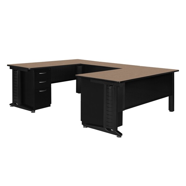 Regency Fusion Desk W/ Double Pedestal Drawer Unit, 72 in W X Wood, Metal, Noble Oak - MUD723042NO