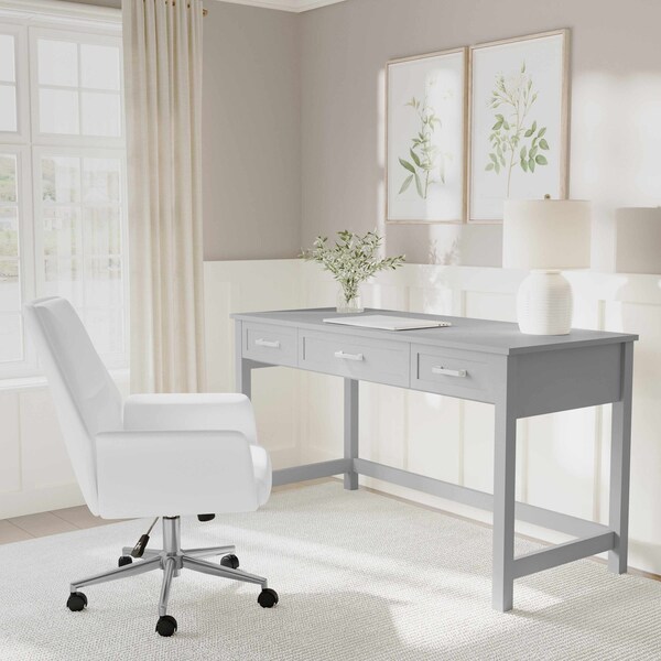 Martha Stewart Hutton Shaker Style Home Office 3 Drawer Desk in Gray w/Brushed Nickel Hardware - ZG-ZP-20-GY-MS