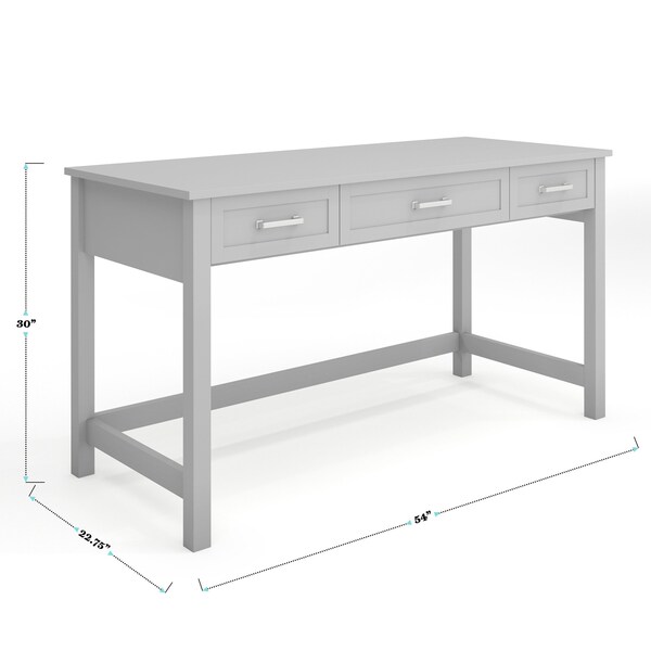 Martha Stewart Hutton Shaker Style Home Office 3 Drawer Desk in Gray w/Brushed Nickel Hardware - ZG-ZP-20-GY-MS