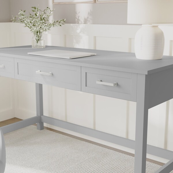 Martha Stewart Hutton Shaker Style Home Office 3 Drawer Desk in Gray w/Brushed Nickel Hardware - ZG-ZP-20-GY-MS
