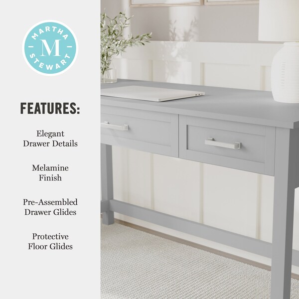 Martha Stewart Hutton Shaker Style Home Office 3 Drawer Desk in Gray w/Brushed Nickel Hardware - ZG-ZP-20-GY-MS