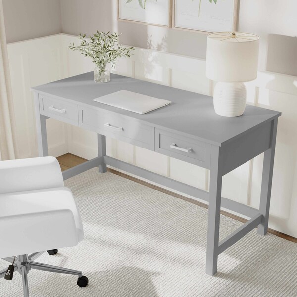 Martha Stewart Hutton Shaker Style Home Office 3 Drawer Desk in Gray w/Brushed Nickel Hardware - ZG-ZP-20-GY-MS