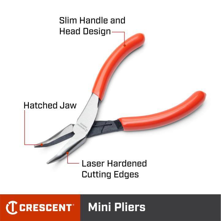 Crescent 5 in. Mini Bent Long Nose Pliers with Dipped Handles - 5MBNDG