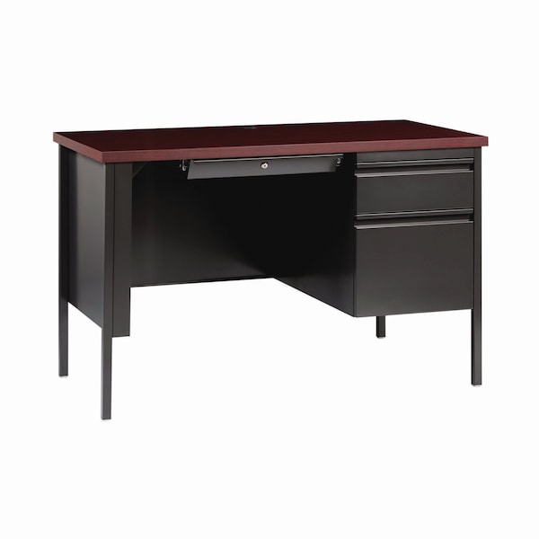 Alera Single Pedestal Steel Desk, 45 in. x 24 in. x 29.5 in., Mahogany/Charcoal, Charcoal Legs - ALEHSD4524CM